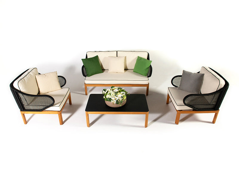 Laur Outdoor Sofa Set 2 Seater , 2 Single seater and 1 Center Table (Black + Beige) Braided & Rope