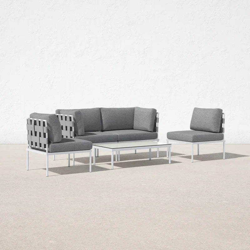 Ilin Outdoor Garden Balcony Sofa Set 2 Seater, 2 Single seater and 1 Center Table Set Braid & Rope