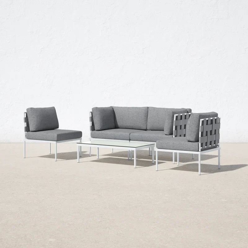 Ilin Outdoor Garden Balcony Sofa Set 2 Seater, 2 Single seater and 1 Center Table Set Braid & Rope
