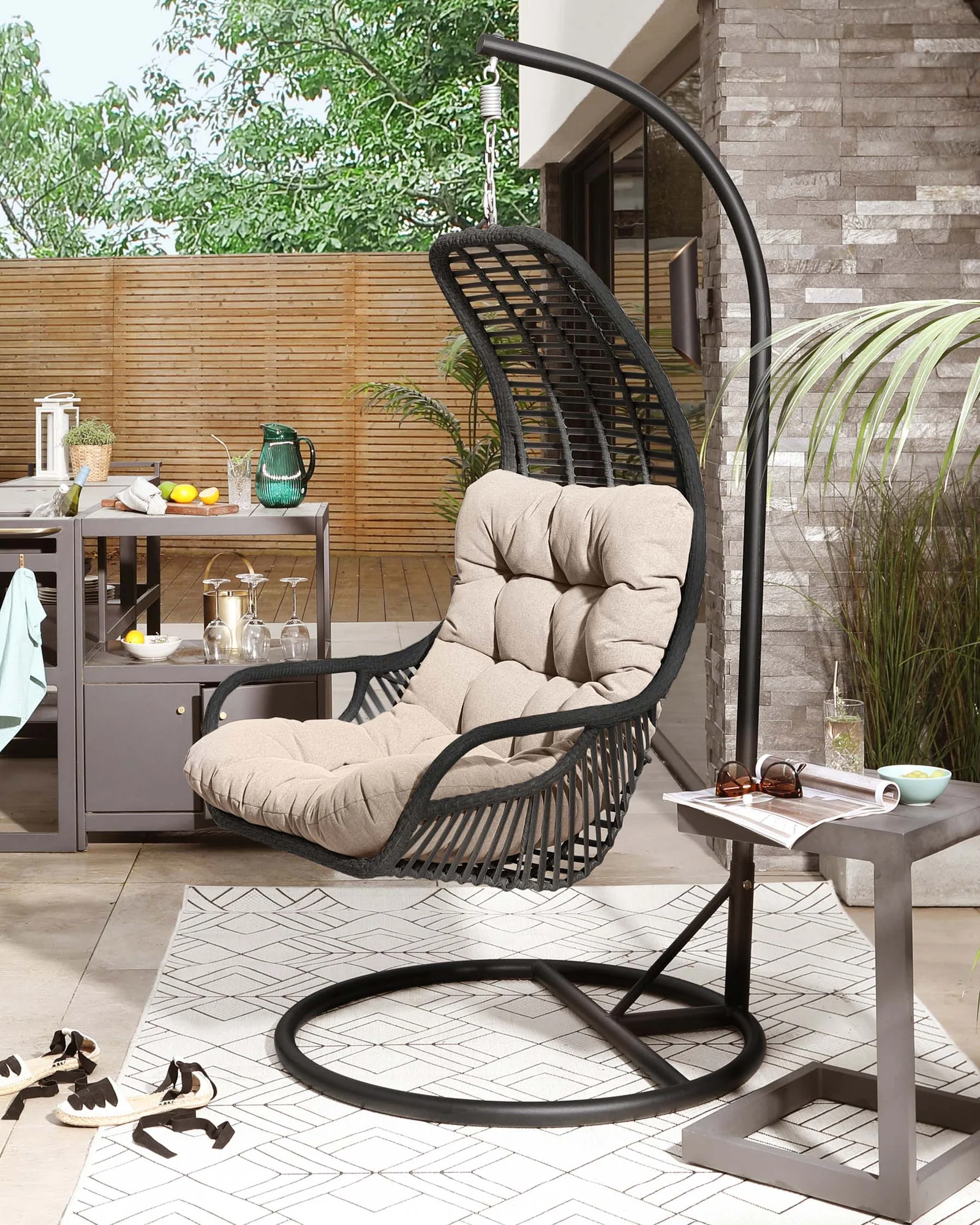 Emondo Single Seater Hanging Swing With Stand For Balcony , Garden Swing (Dark Brown)