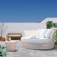 Nery Outdoor Poolside Sunbed With Cushion Daybed With Side Table (White)