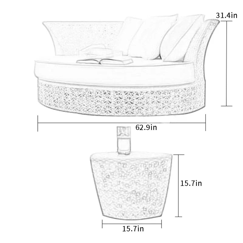 Nery Outdoor Poolside Sunbed With Cushion Daybed With Side Table (White)