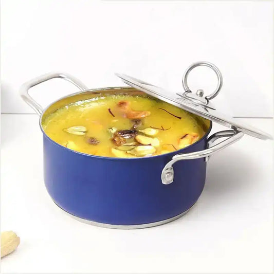 Tri-Steel Premium Stainless Steel Casserole/ Saucepot with Steel Lid, Tri-ply (3 Layer) Induction Bottom, 1.9L, Blue