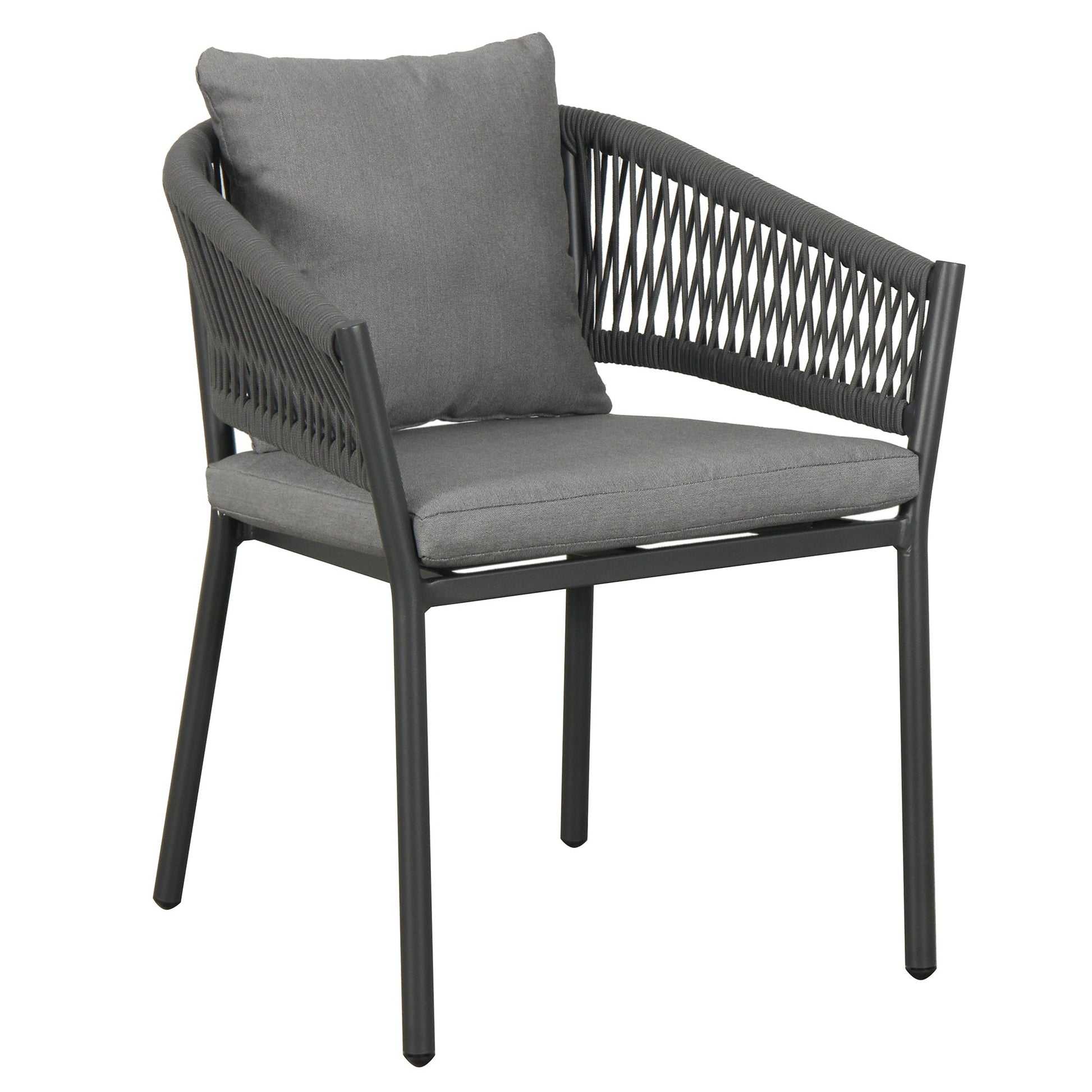 Muno Outdoor Patio Seating Set 4 Chairs and 1 Table Set (Black) Braided & Rope
