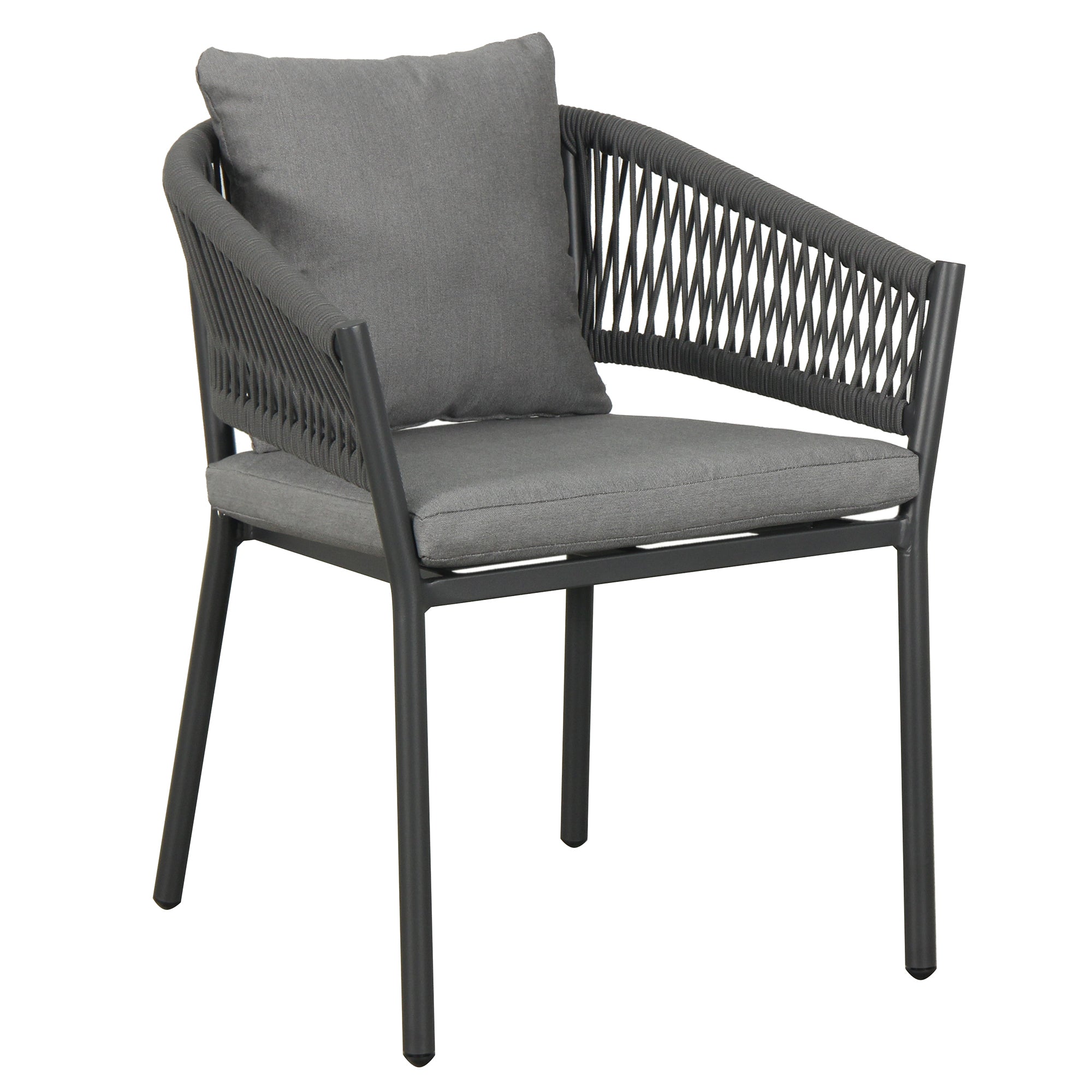 Muno Outdoor Patio Seating Set 4 Chairs and 1 Table Set (Black) Braided & Rope