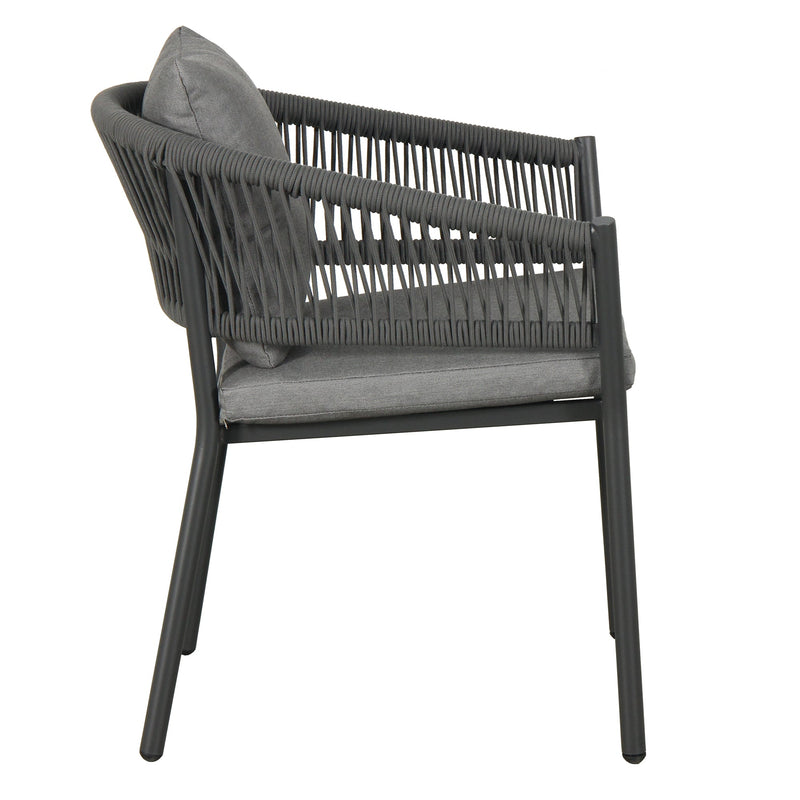 Muno Outdoor Patio Seating Set 4 Chairs and 1 Table Set (Black) Braided & Rope