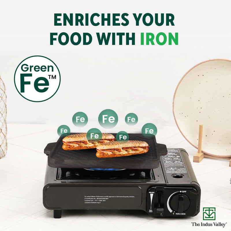 CASTrong Cast Iron 2-in-1 Griddle (Grill Pan + Tawa), Pre-seasoned, 100% Pure, Toxin-free,  Induction, Square,  27.2cm, 4.1 Kg