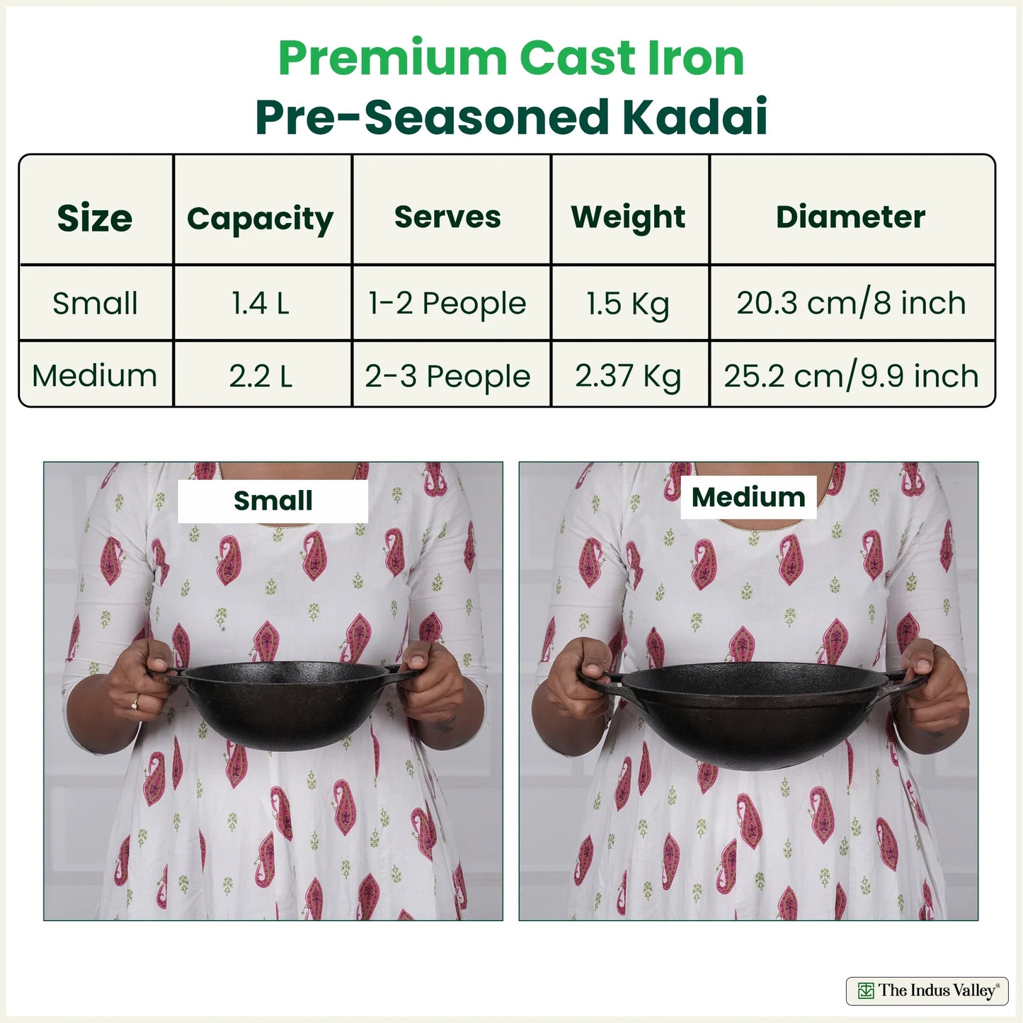 CASTrong Cast Iron Kadai, Pre-seasoned, Nonstick, 100% Pure, Toxin-free, 20.3cm, 1.4L, 1.5kg