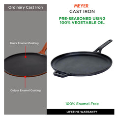 Meyer Pre Seasoned Cast Iron 2 Piece cookware Set 24cm Skillet + 28cm Flat Dosa tawa