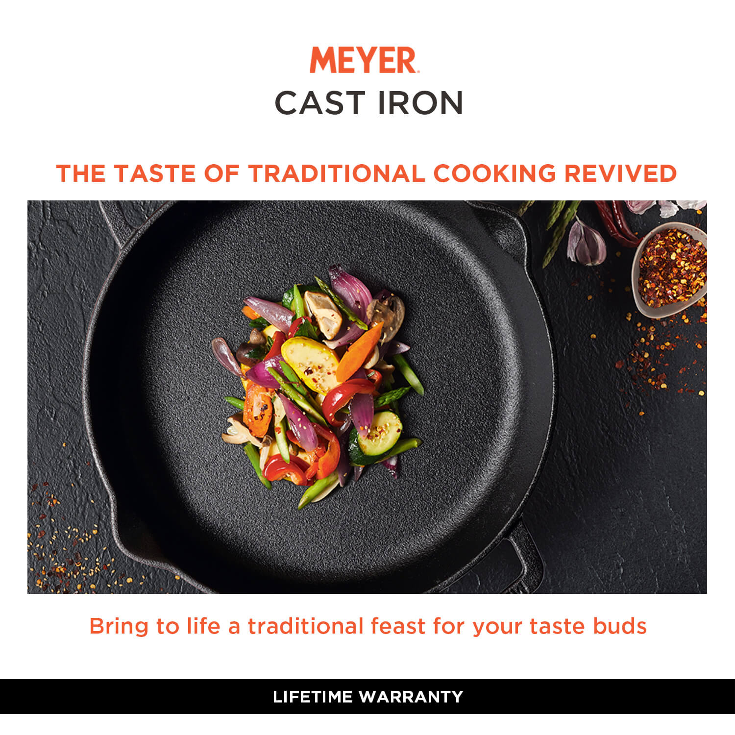 Meyer Pre Seasoned Cast Iron 2 Piece cookware Set 24cm Skillet + 28cm Flat Dosa tawa