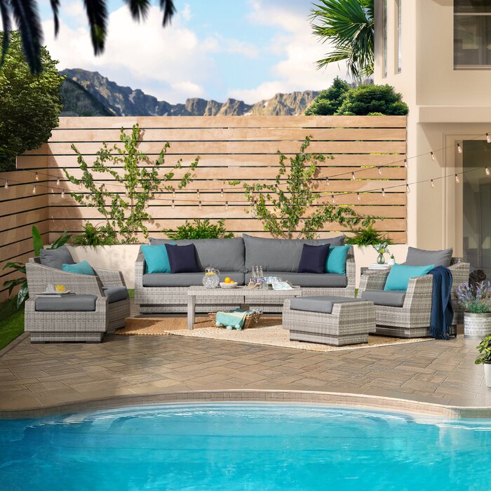 Floriana Outdoor Patio Sofa Set 3 Seater, 2 Single Seater , 2 Footstool , 1 Side table and 1 Center Table (Silver)
