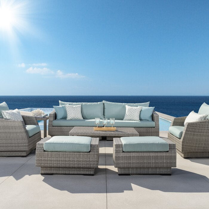 Floriana Outdoor Patio Sofa Set 3 Seater, 2 Single Seater , 2 Footstool , 1 Side table and 1 Center Table (Silver)