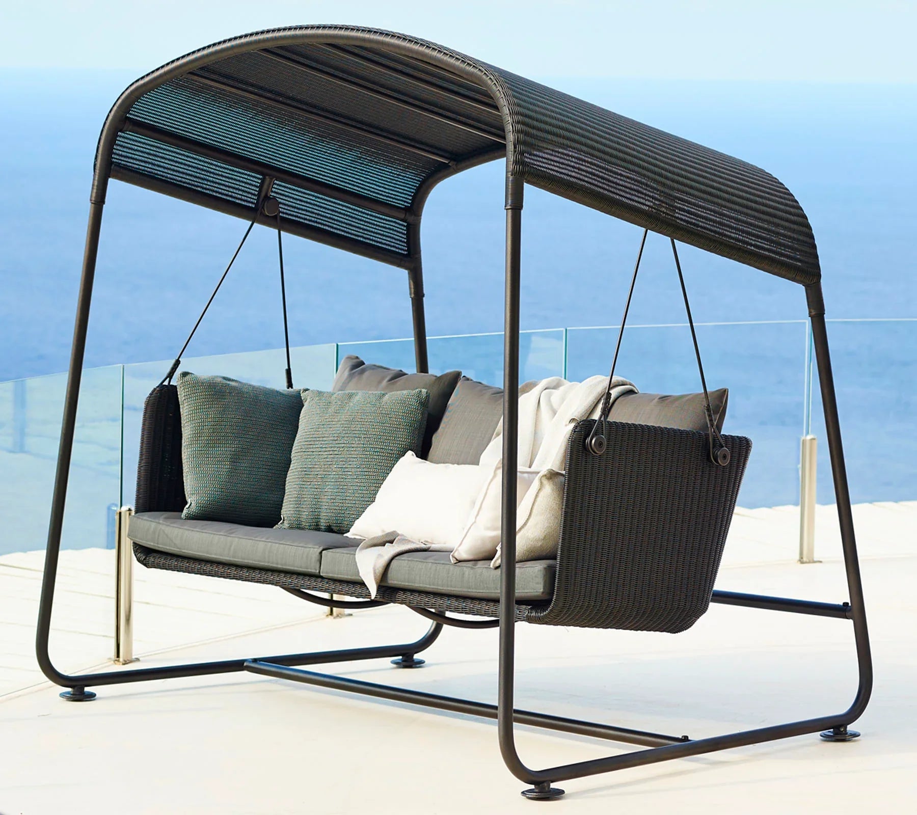 Akay Three Seater Hanging Swing With Stand For Balcony , Garden Swing (Black)
