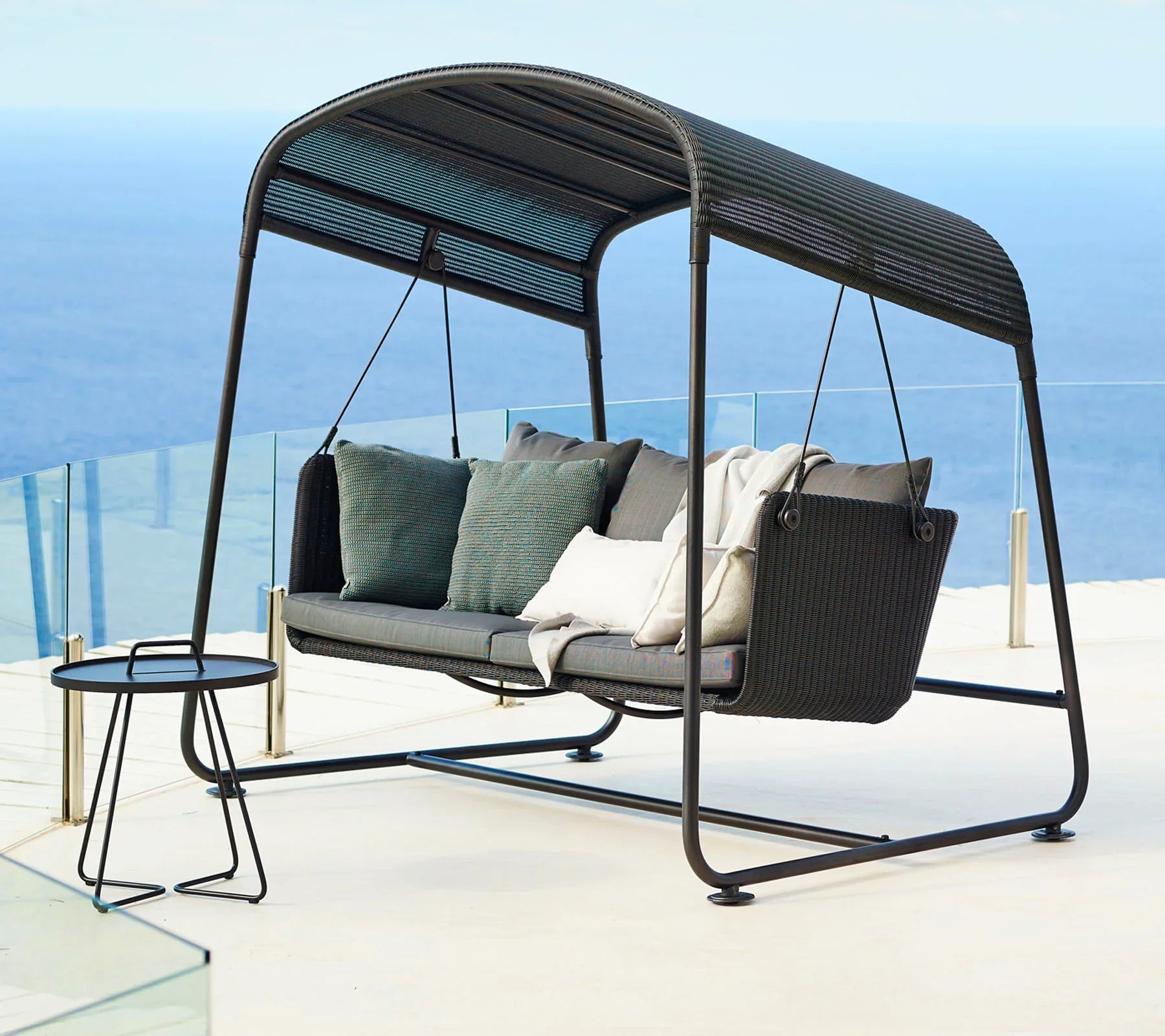 Akay Three Seater Hanging Swing With Stand For Balcony , Garden Swing (Black)