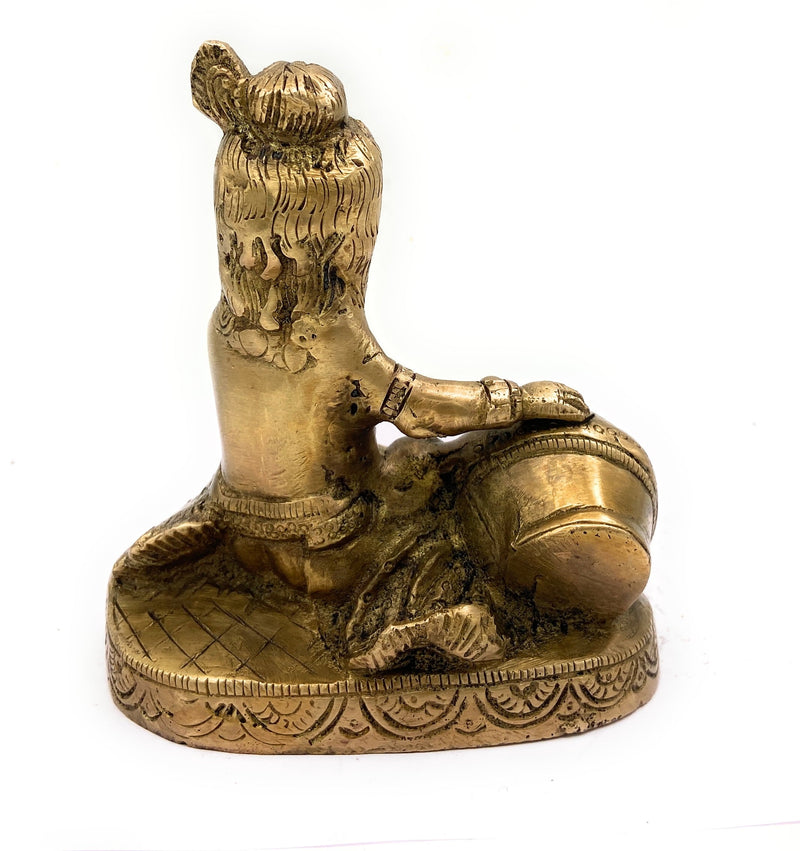 Brass Bal Gopal Idol – Makhan Chor Krishna Murti | Gopal Statue for Pooja, Home Decor, Gifts & Temple,Gold, 5 Inch, 1 Piece