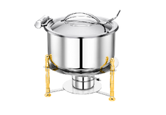 Pradeep Tri-Ply Round Chafer with Stand – Gold, Soft-Close Lid