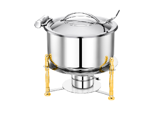 Pradeep Tri-Ply Round Chafer with Stand – Gold, Soft-Close Lid