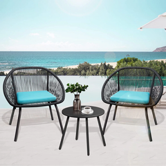 Kiku Outdoor Patio Seating Set 2 Chairs and 1 Table Set (Black + Blue)