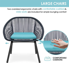 Kiku Outdoor Patio Seating Set 2 Chairs and 1 Table Set (Black + Blue)