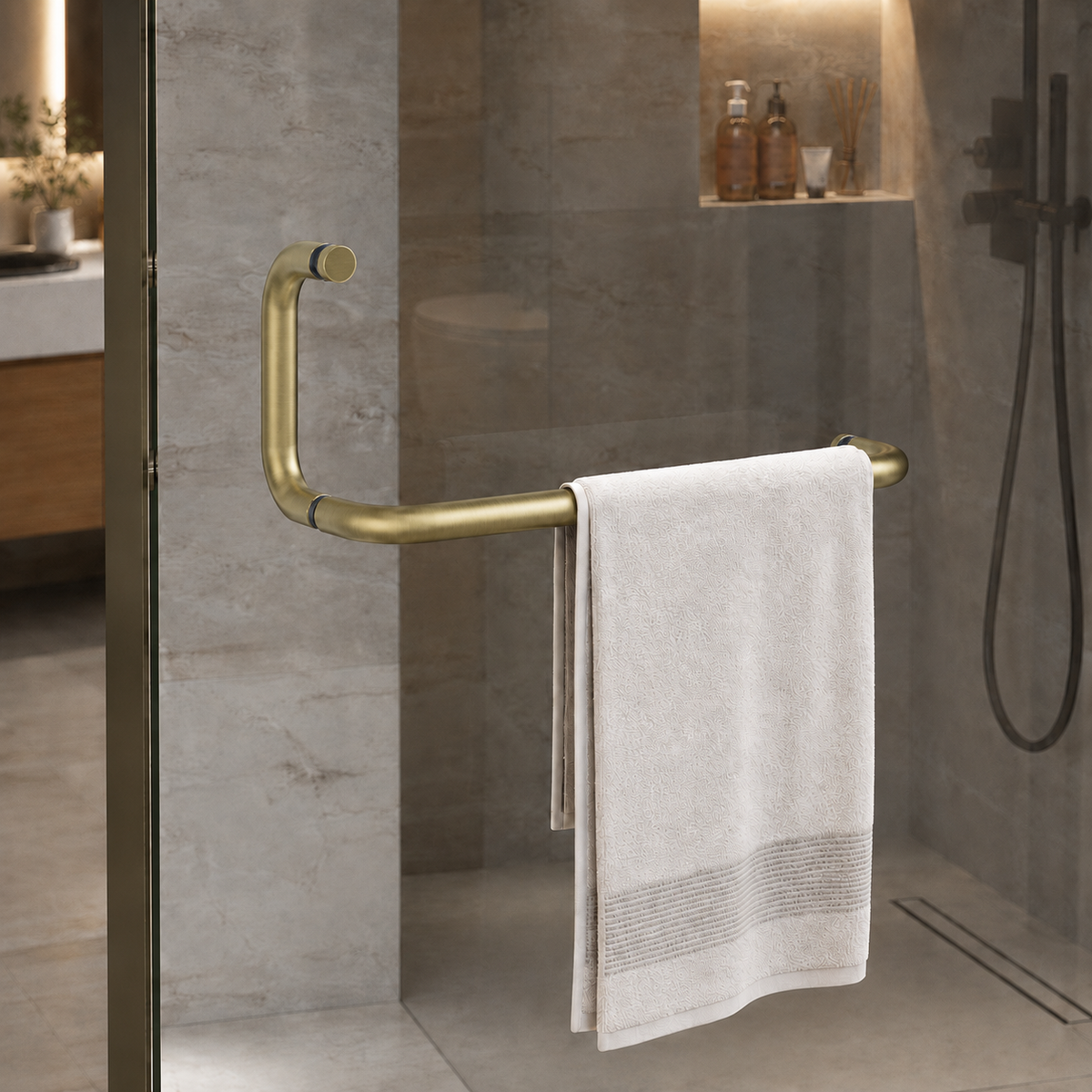 Plantex Stainless Steel Towel Bar Combination/Shower Door Handle/Towel Holder for Glass Shower Door and Bath Door Pull Handle - Pack of 1 (Brass Antique)-1