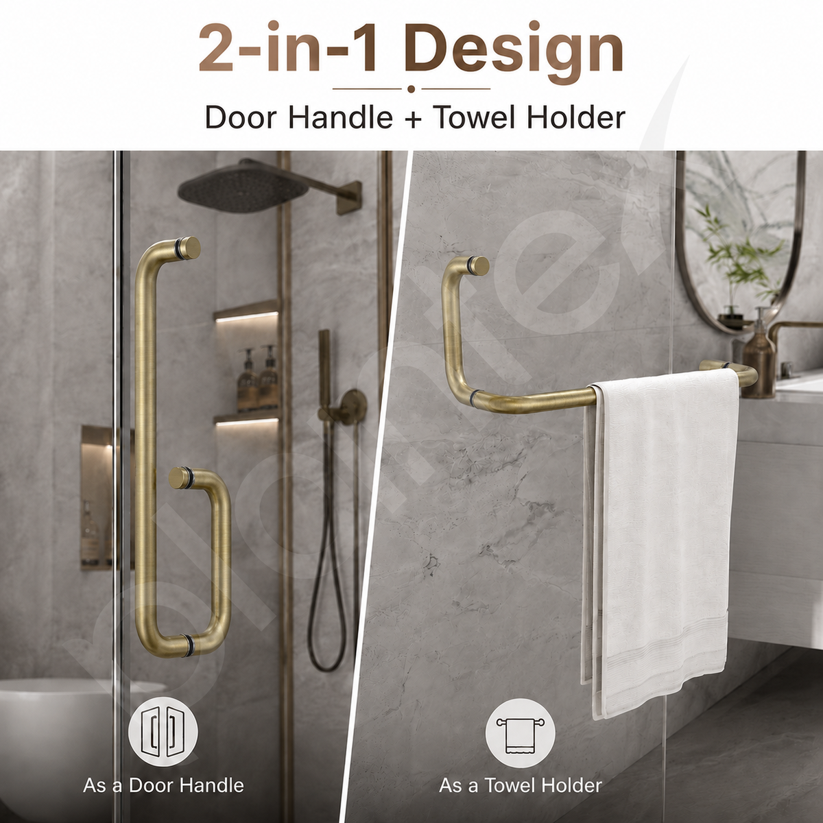 Plantex Stainless Steel Towel Bar Combination/Shower Door Handle/Towel Holder for Glass Shower Door and Bath Door Pull Handle - Pack of 1 (Brass Antique)-3