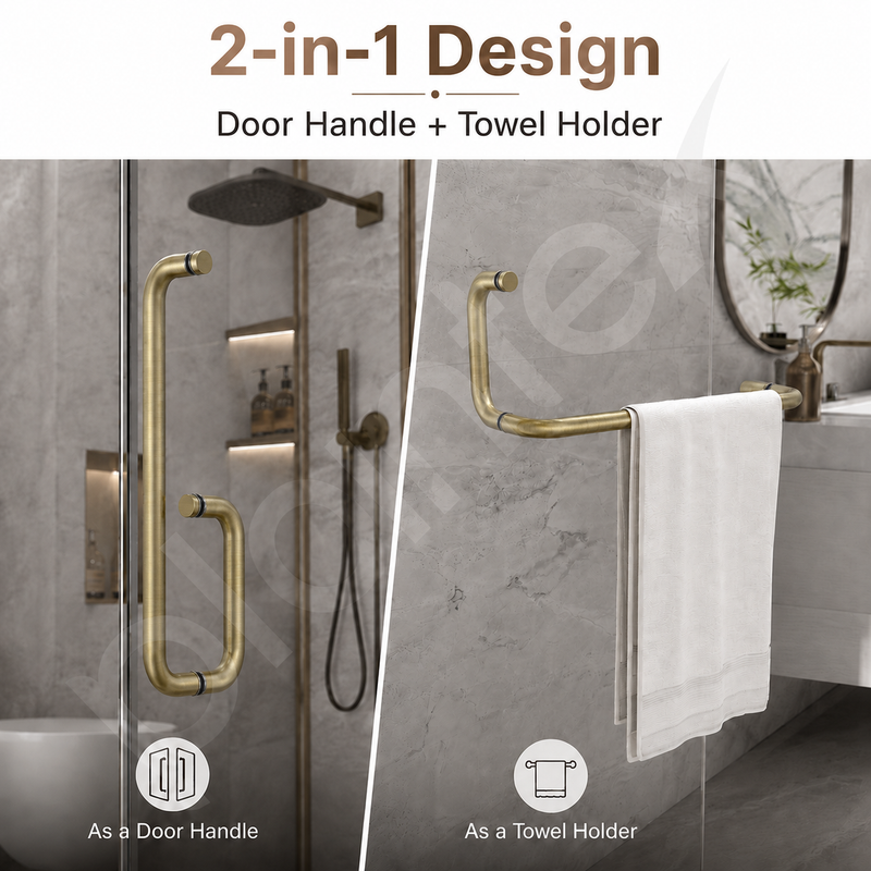 Plantex Stainless Steel Towel Bar Combination/Shower Door Handle/Towel Holder for Glass Shower Door and Bath Door Pull Handle - Pack of 1 (Brass Antique)-3