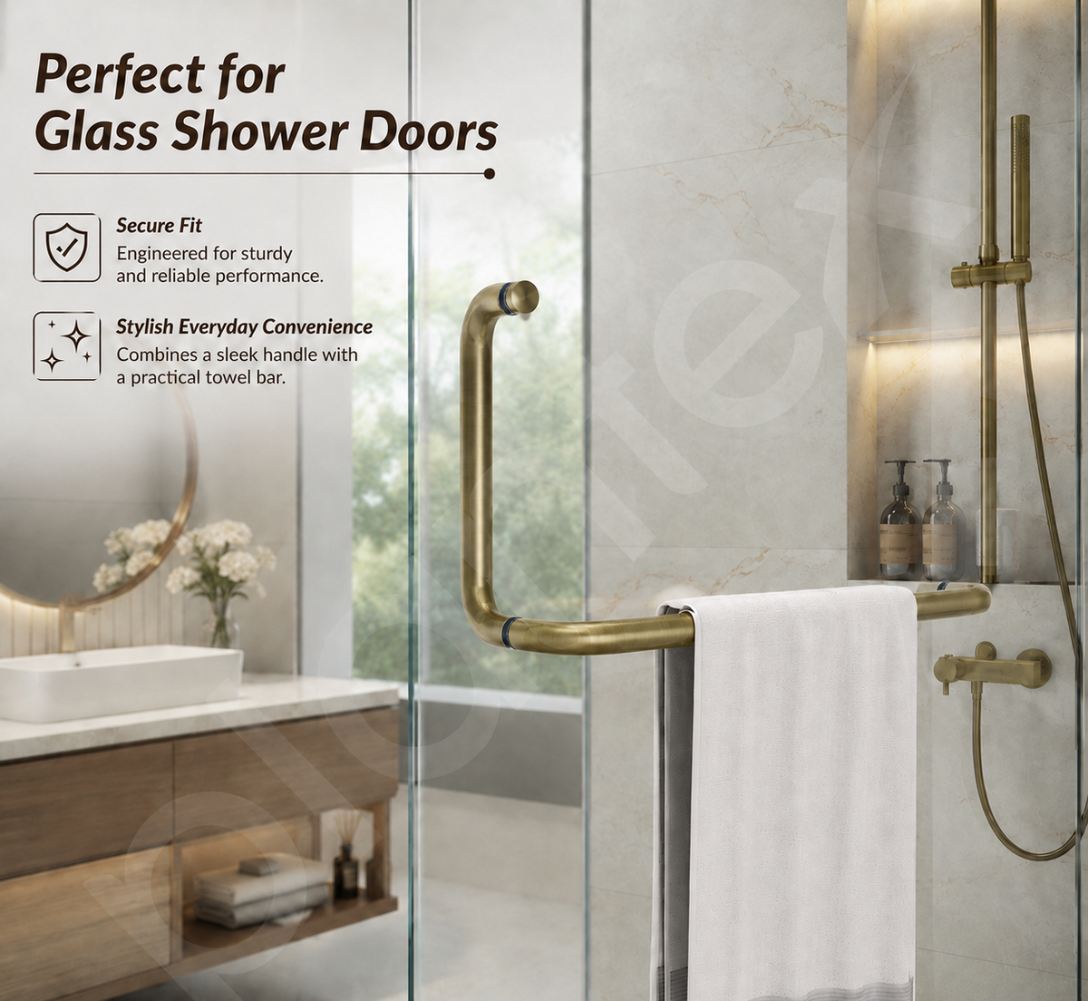 Plantex Stainless Steel Towel Bar Combination/Shower Door Handle/Towel Holder for Glass Shower Door and Bath Door Pull Handle - Pack of 1 (Brass Antique)-5