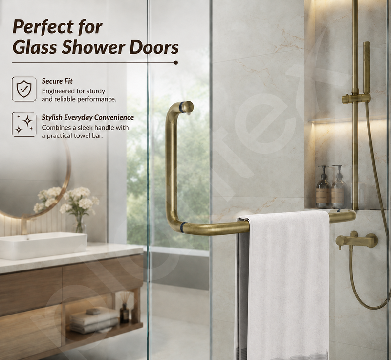 Plantex Stainless Steel Towel Bar Combination/Shower Door Handle/Towel Holder for Glass Shower Door and Bath Door Pull Handle - Pack of 1 (Brass Antique)-5