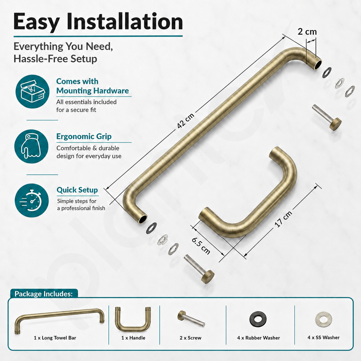 Plantex Stainless Steel Towel Bar Combination/Shower Door Handle/Towel Holder for Glass Shower Door and Bath Door Pull Handle - Pack of 1 (Brass Antique)-2