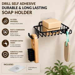 Plantex Self Adhesive GI Steel Soap Holder with Hook for Bathroom/Soap Stand/Wall Mounted Soap Holder Bathroom Accessories - (Black)-5