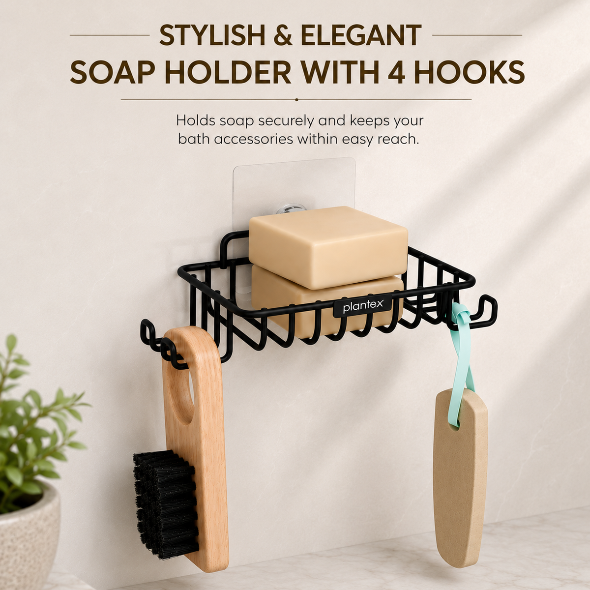 Plantex Self Adhesive GI Steel Soap Holder with Hook for Bathroom/Soap Stand/Wall Mounted Soap Holder Bathroom Accessories - (Black)-4