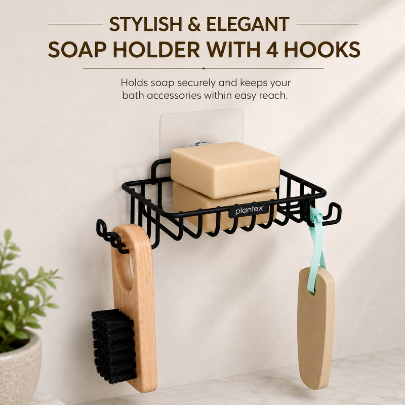 Plantex Self Adhesive GI Steel Soap Holder with Hook for Bathroom/Soap Stand/Wall Mounted Soap Holder Bathroom Accessories - (Black)-4