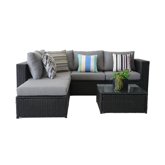Rufino Outdoor Patio Sofa Set 5 Seater , 1 Center Table (Black)