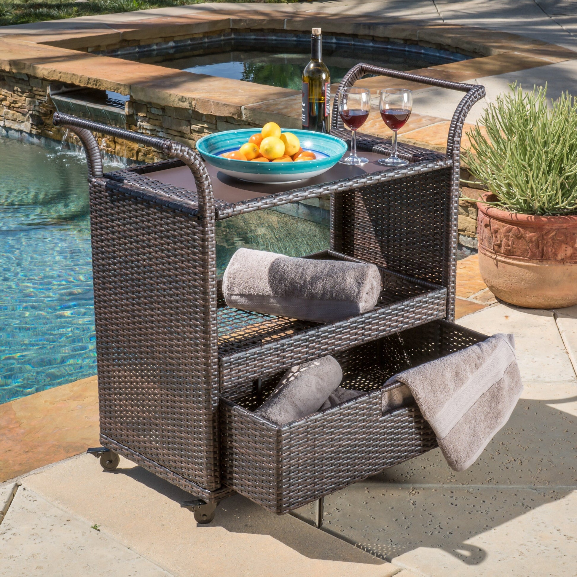 KNOX Outdoor Patio Bar Serving Cart (Dark Brown)