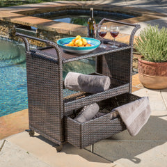 KNOX Outdoor Patio Bar Serving Cart (Dark Brown)