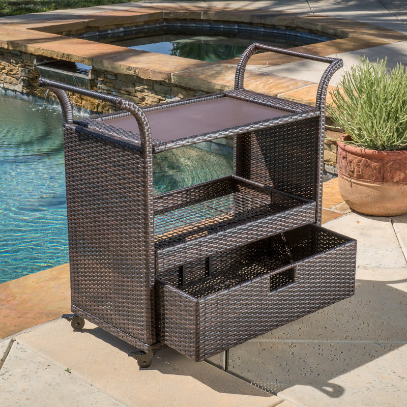 KNOX Outdoor Patio Bar Serving Cart (Dark Brown)