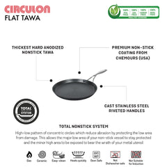 Circulon Non-Stick + Hard Anodized Aluminium Flat Dosa Tawa, 28 cm