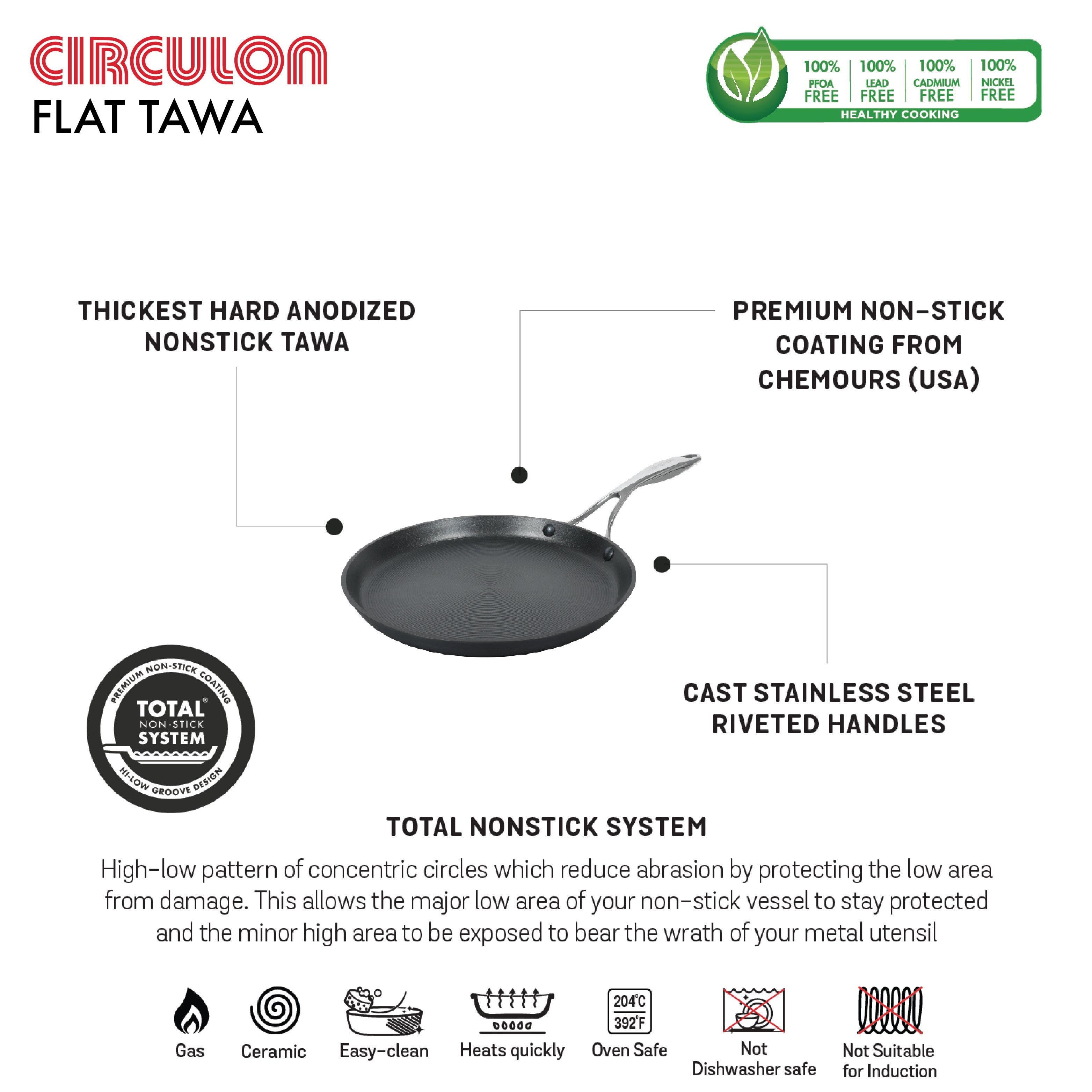 Circulon Non-Stick + Hard Anodized Aluminium Flat Dosa Tawa, 28 cm
