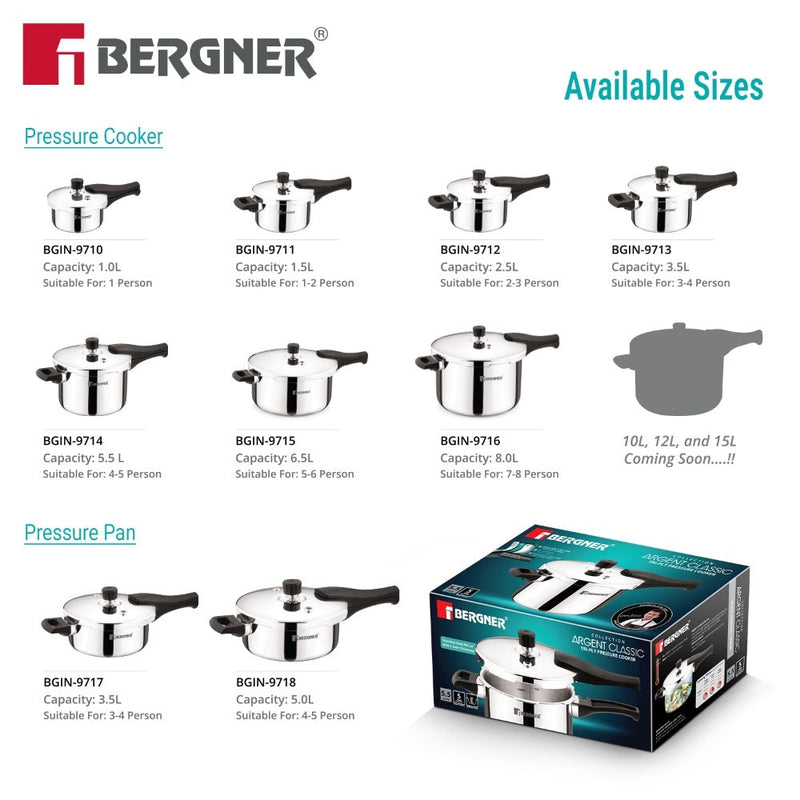 Bergner Argent Classic Triply Outer Lid Pressure Pan 3.5L - Induction Bottom