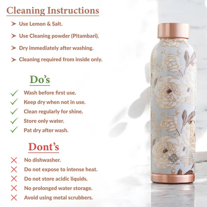 Pure Copper Water Bottle with Different Gold Print Designs, 900 ML