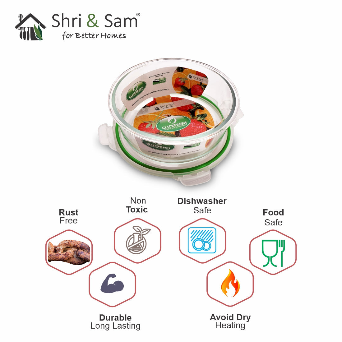 Glass 1300ml Food Storage & Bakeware Container with Airtight Lid Round Clickfresh