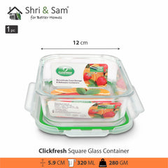 Glass 320ml Food Storage & Bakeware Container with Airtight Lid Square Clickfresh
