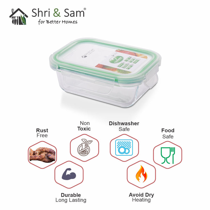 Glass 370ml Food Storage & Bakeware Container with Airtight Lid Rectangular Clickfresh