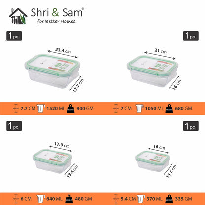 Glass 370ml, 640ml, 1050ml & 1520ml Food Storage & Bakeware Container with Airtight Lid Rectangular Clickfresh