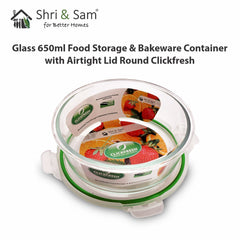 Glass 650ml Food Storage & Bakeware Container with Airtight Lid Round Clickfresh
