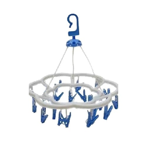 CREW4 Plastic Reliance PLATS Portable Plastic Foldable Hanging Clothes/Diaper Dryer Rack Laundry Peg 24 Clip Hanger (Blue)