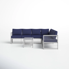 Promo Outdoor Sofa Set 7 Seater and 1 Center Table Set (White + Blue)