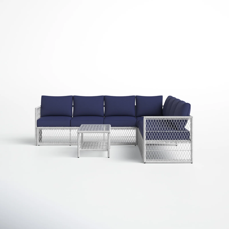Promo Outdoor Sofa Set 7 Seater and 1 Center Table Set (White + Blue)