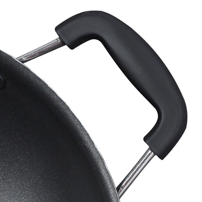 Appachetty Breakfast Pan with Lid | Nonstick Cookware | Appachatty | Chetty Pan | Appam Patra | Round Bottom Kadai | 3mm Thick | Black 22 cm | 1 Year Warranty