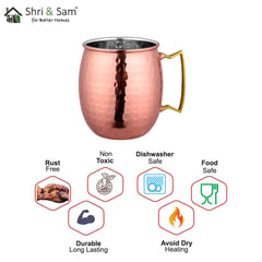 Stainless Steel  Hammered Copper Mug with Golden Handle Mule